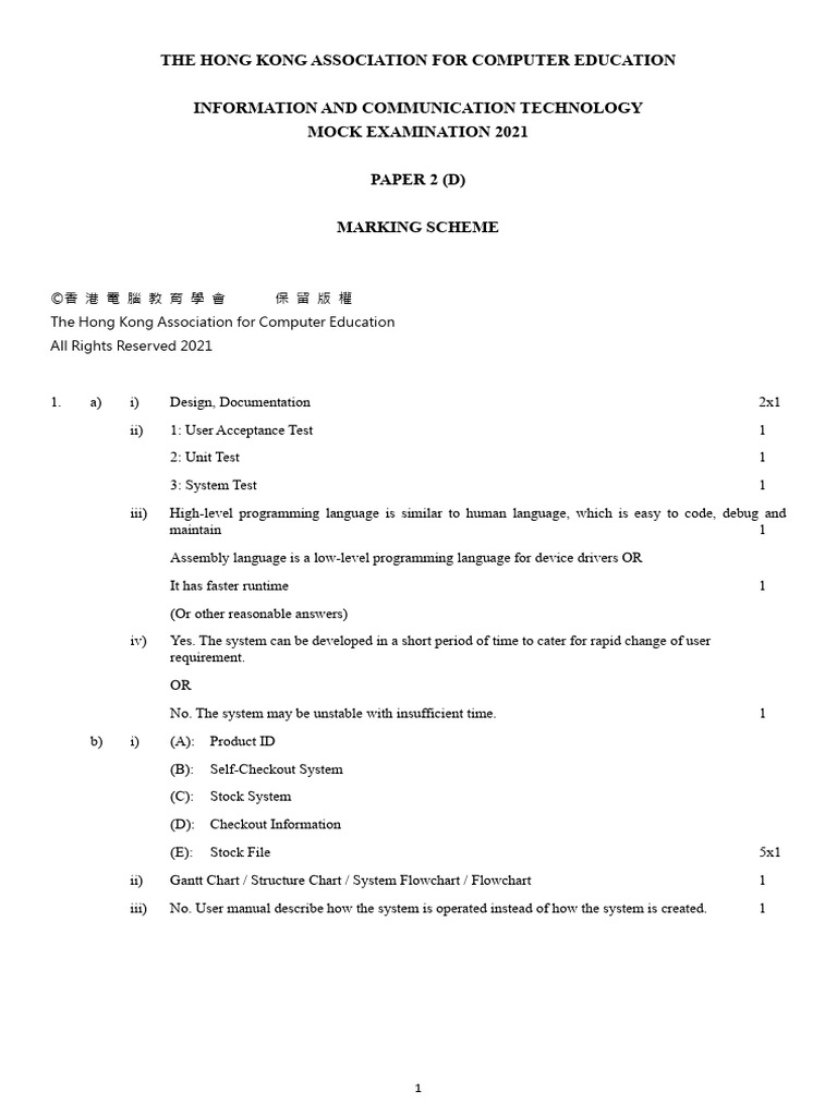Hong Kong ICT Mock Exam 2021 Marking Scheme | PDF | Computer ...