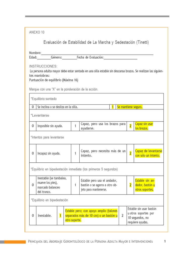 Escala de Marcha y Equilibrio de Tinetti | PDF