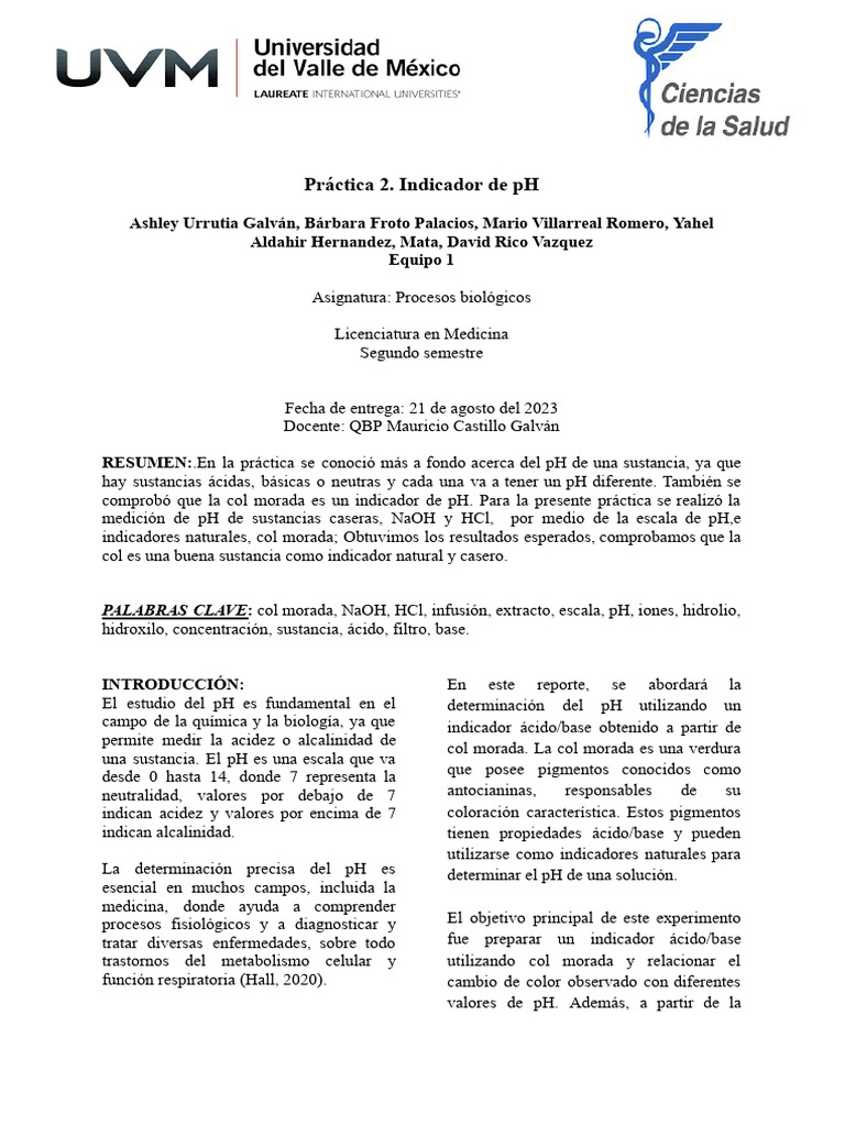 Indicador de pH con col morada | PDF | Ph | Sal (química)