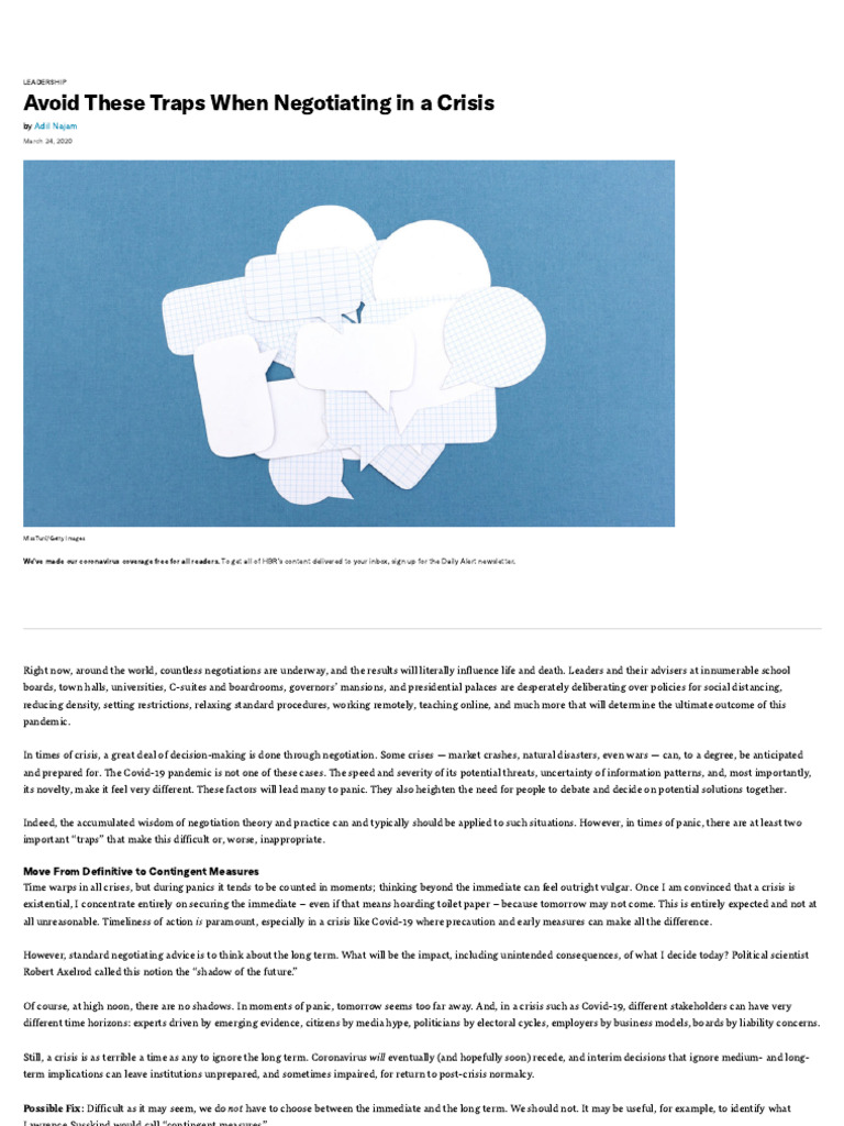 1Avoid These Traps When Negotiating in A Crisis PDF Negotiation