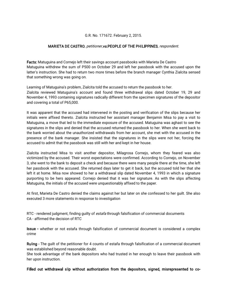 Estafa and Falsification Case 171672 | PDF | Passbook | Fraud