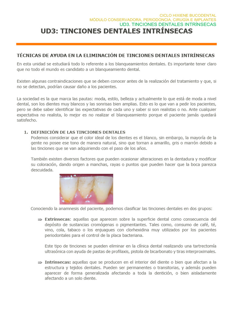 Tinciones Dentales Intrínsecas y Tratamientos | PDF | Esmalte de ...