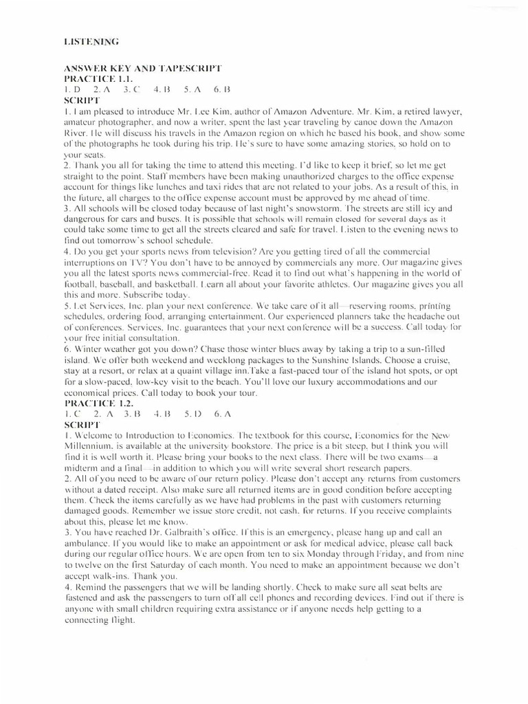 3 Listening Answer Key Pdf