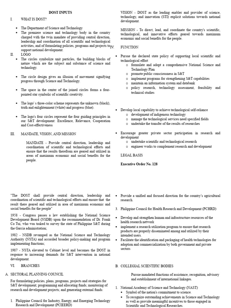 DOST Overview: Mandate, Vision, and Functions | PDF | Science | Philippines