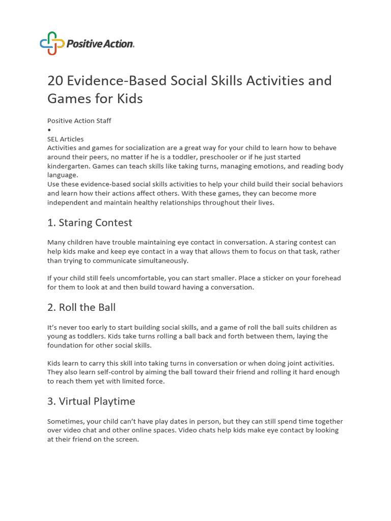 Social Skills Games for Kids | PDF | Social Skills | Conversation