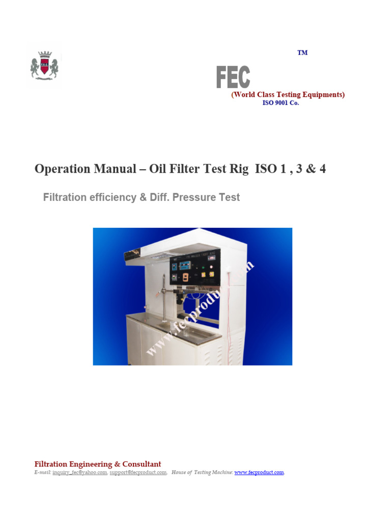 Manual filter oil test rig iso 1 3 pdf flow measurement pump