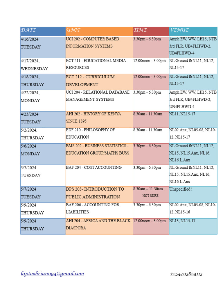 Exam Schedule April-May 2024 | PDF