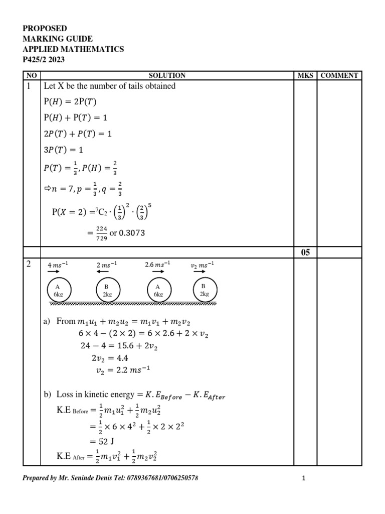 Marking Guide Applied Mathgematics-1 | PDF | Dynamics (Mechanics ...