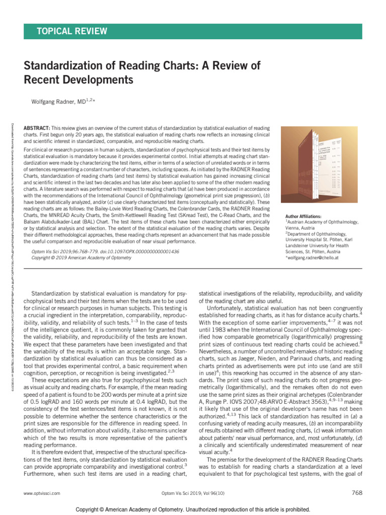 Standardization of Reading Charts A Review Of.8 | PDF | Cronbach's ...