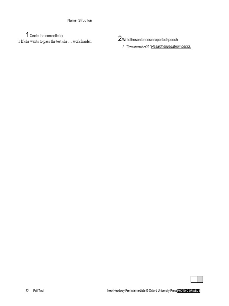 Pre-Intermediate Final Exam Test | PDF