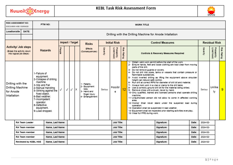 Drilling Machine Risk Assessment for Anodes | PDF | Risk | Drilling