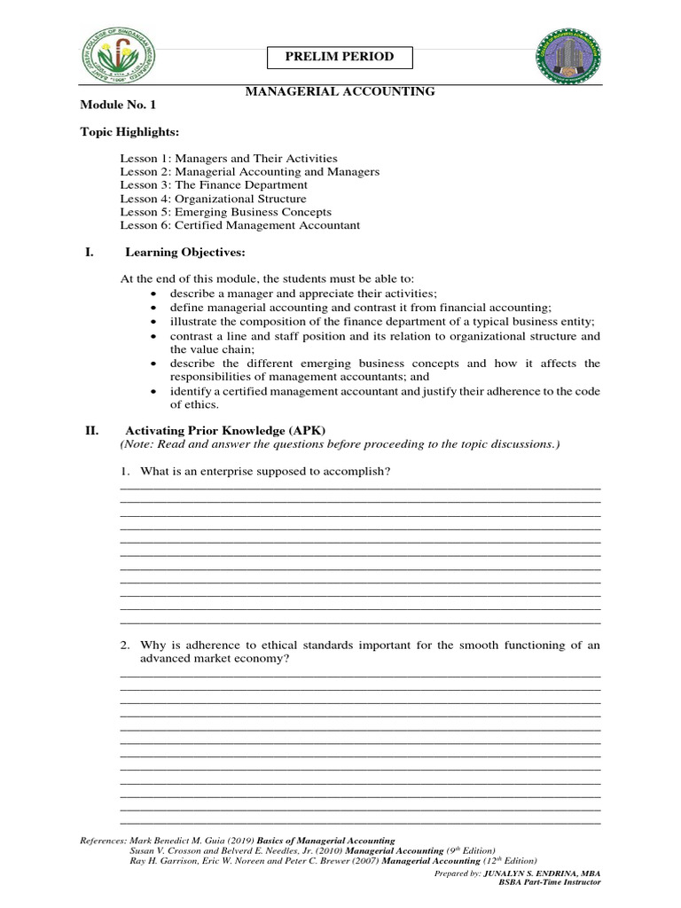 Managerial Accounting Module Overview | PDF | Lean Manufacturing | Six ...