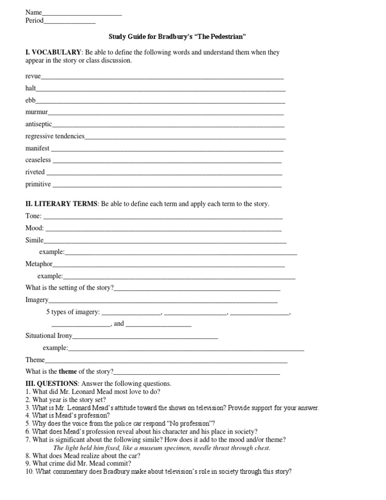 The pedestrian'' worksheet answer key pdf image