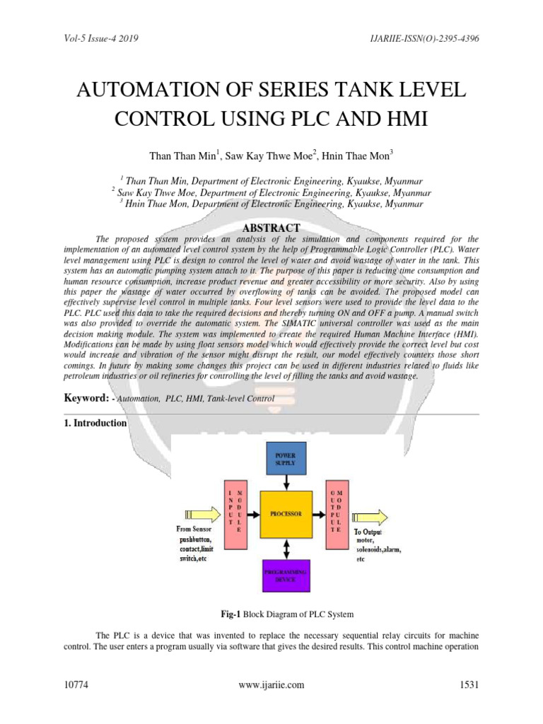 AUTOMATION OF SERIES TANK LEVEL CONTROL USING PLC AND HMI Ijariie10774 ...
