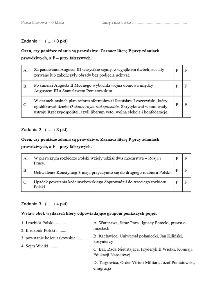 Sprawdzian Historia Klasa 8 Upadek Komunizmu Praca Klasowa - Upadek Rzeczpospolitej | PDF