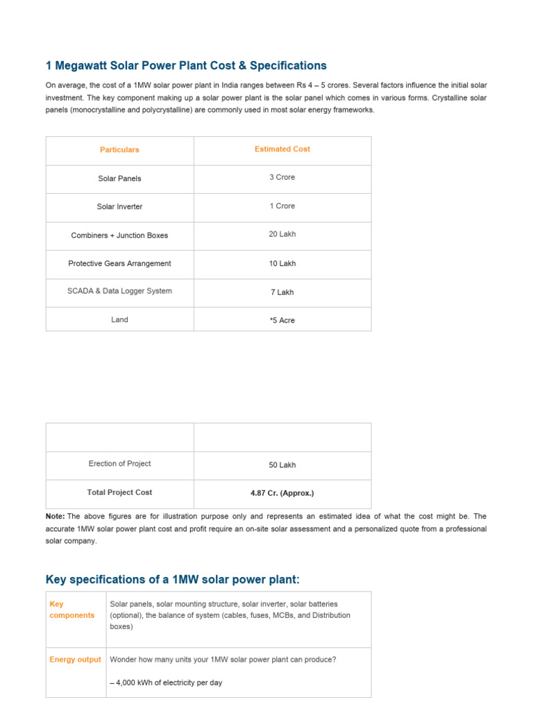 1 Megawatt Solar Power Plant Pdf Solar Power Photovoltaics