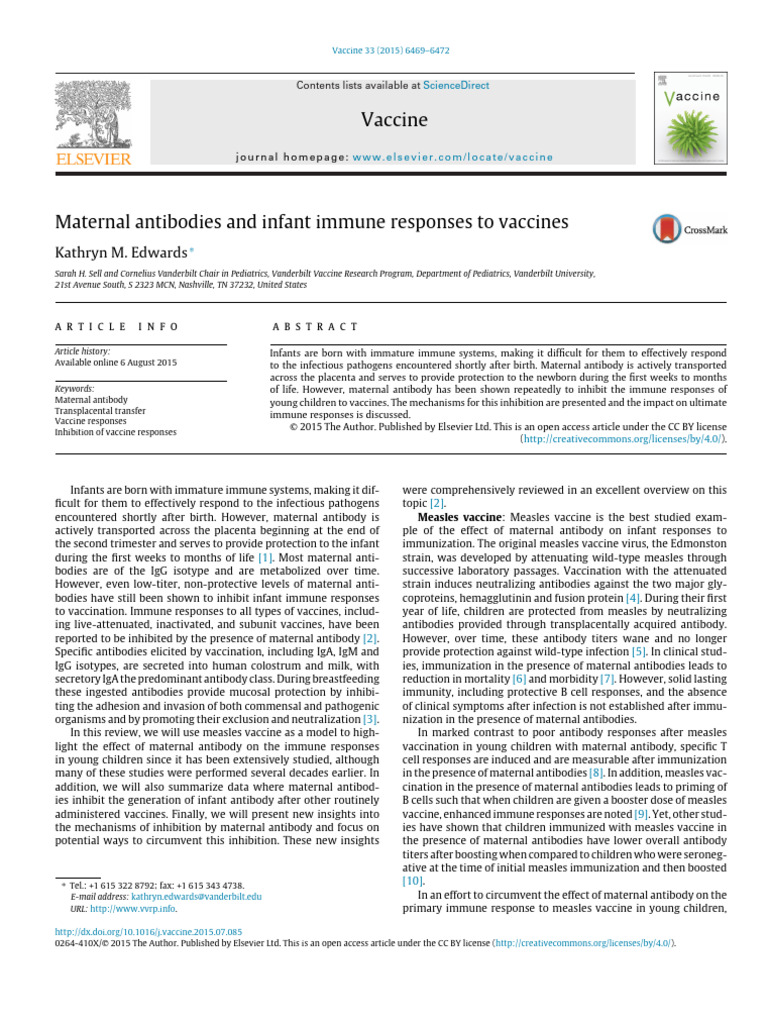 Maternal Antibodies Impact on Infant Vaccines | PDF | Vaccines | Measles