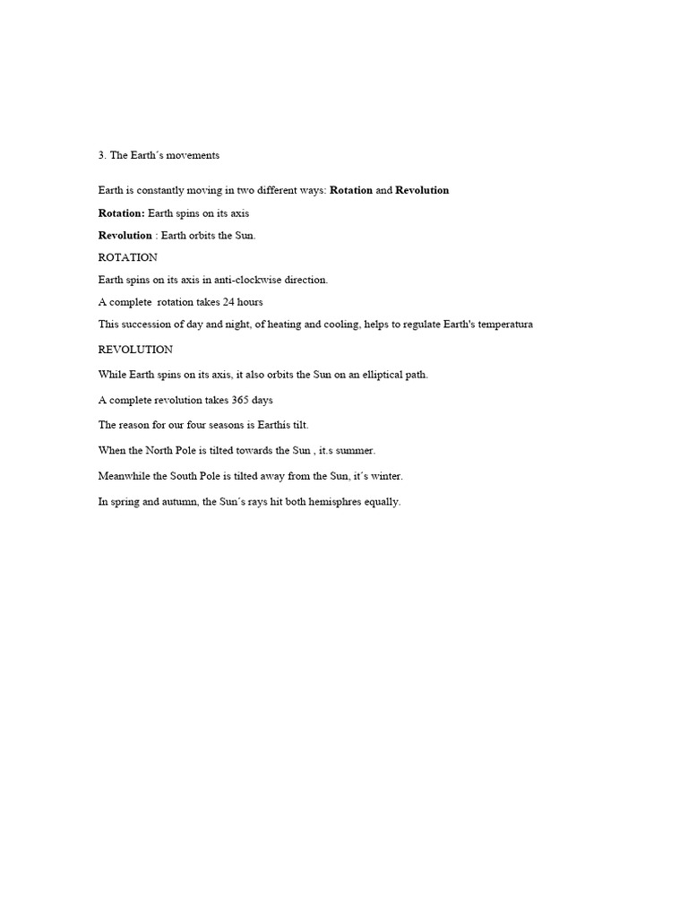 Earth's Rotation and Revolution Explained | PDF | Science & Mathematics