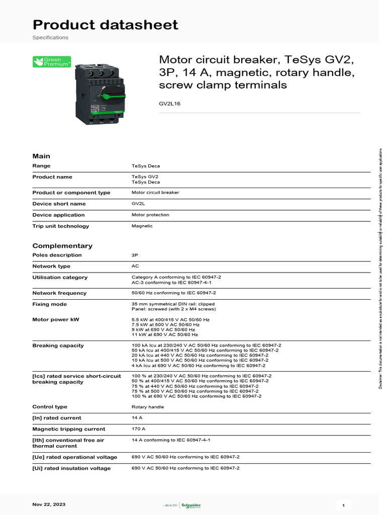 TeSys GV2 - GV2L16 | PDF | Electric Motor | Hertz