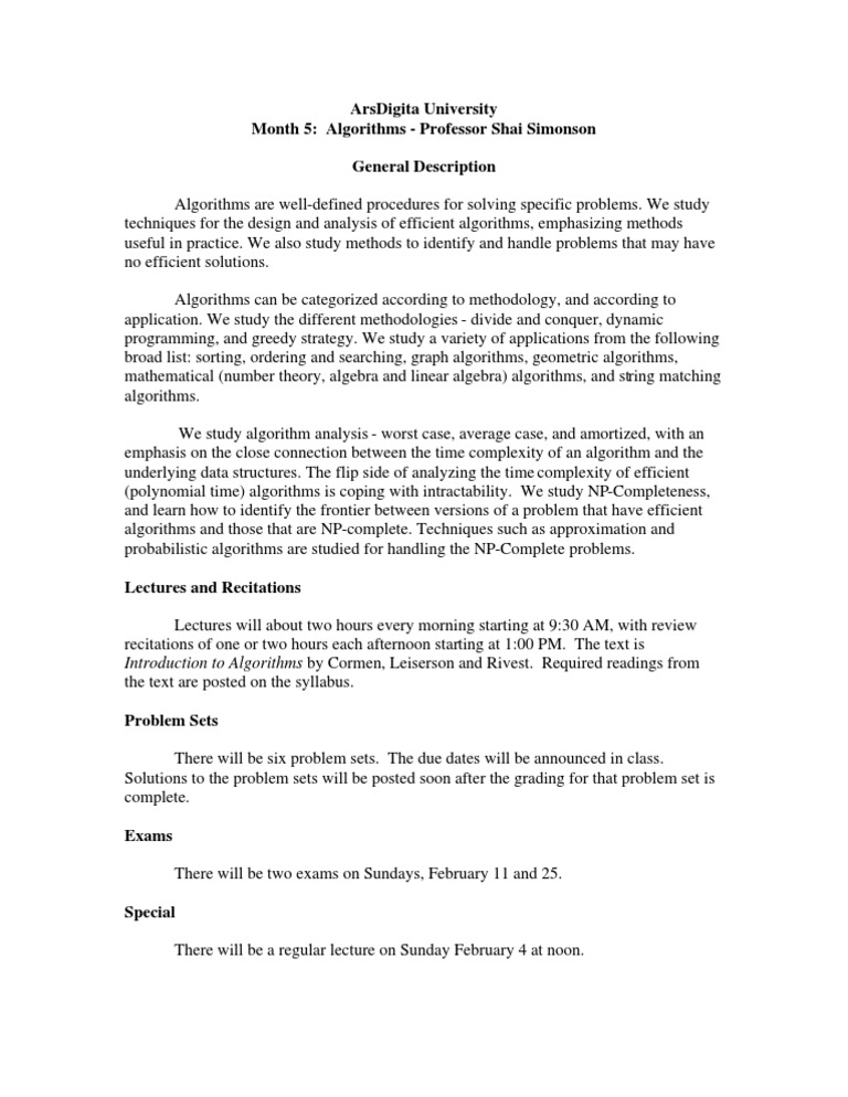 Algorithms Course Overview - Month 5 | PDF
