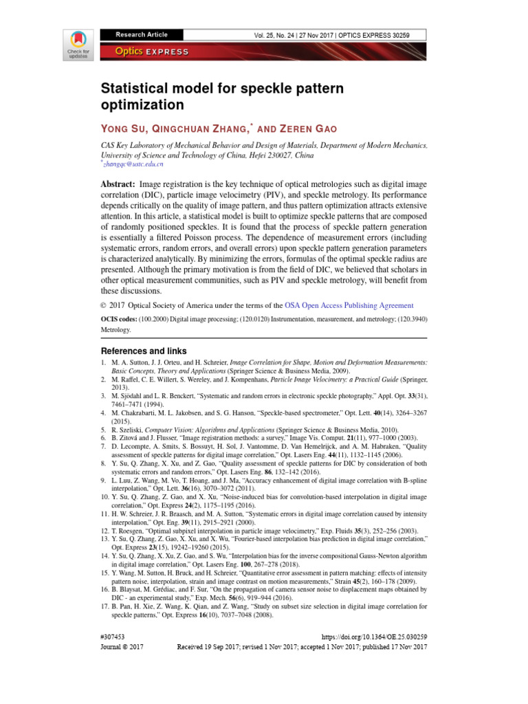 Speckle Pattern Optimization Model | PDF | Errors And Residuals | Mean ...