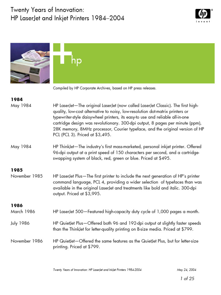 HP Printers: 1984-2004 Innovations | PDF | Printer (Computing ...