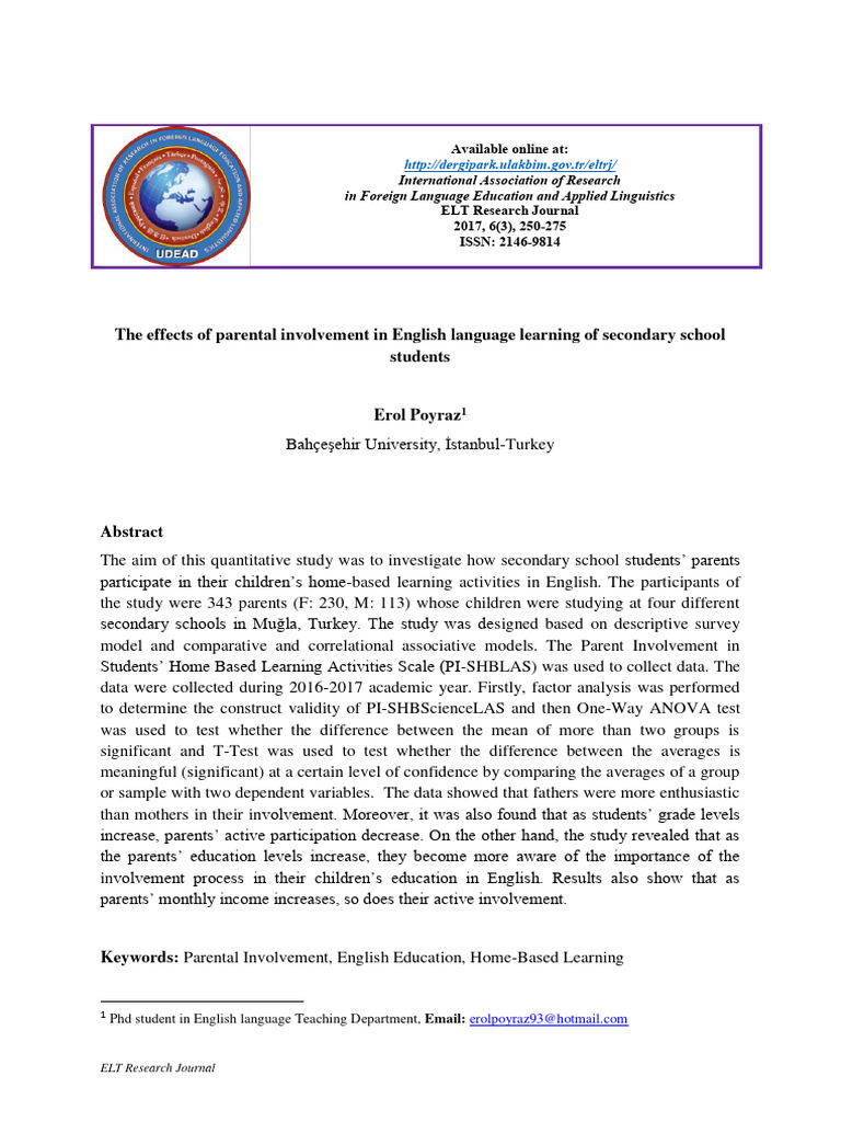 Parental Involvement in English Learning | PDF | Adolescence | Factor ...