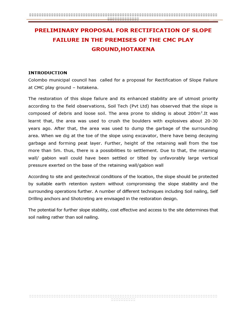 Slope Failure Rectification Proposal | PDF | Building Engineering ...