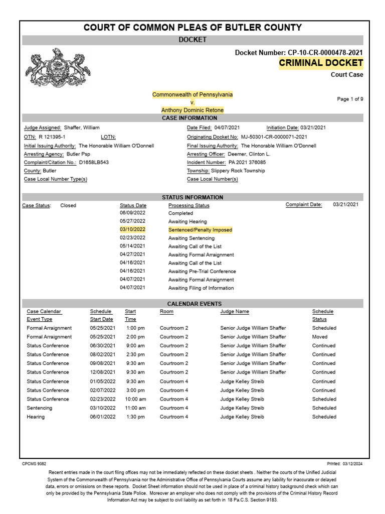 Anthony Retone (Arias Agency - Hiring Manager) - Criminal Docket | PDF ...