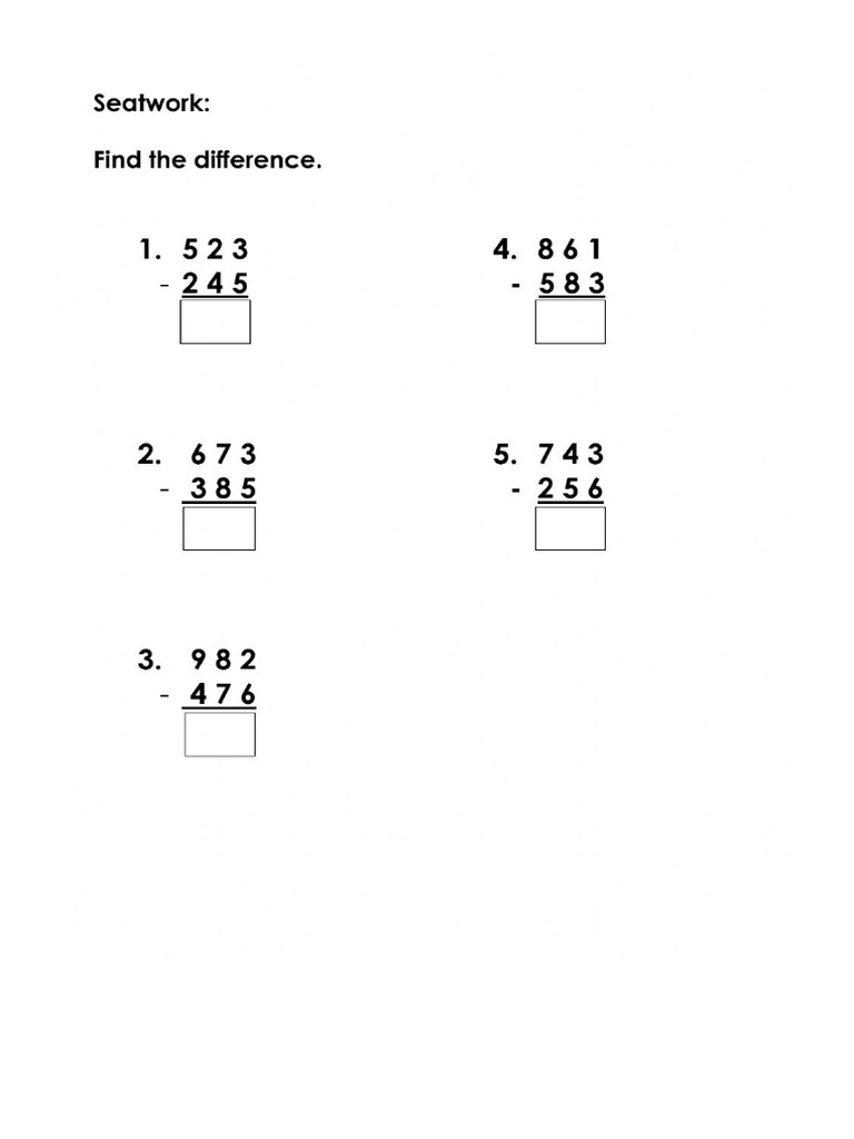 Subtraction With Regrouping Pdf