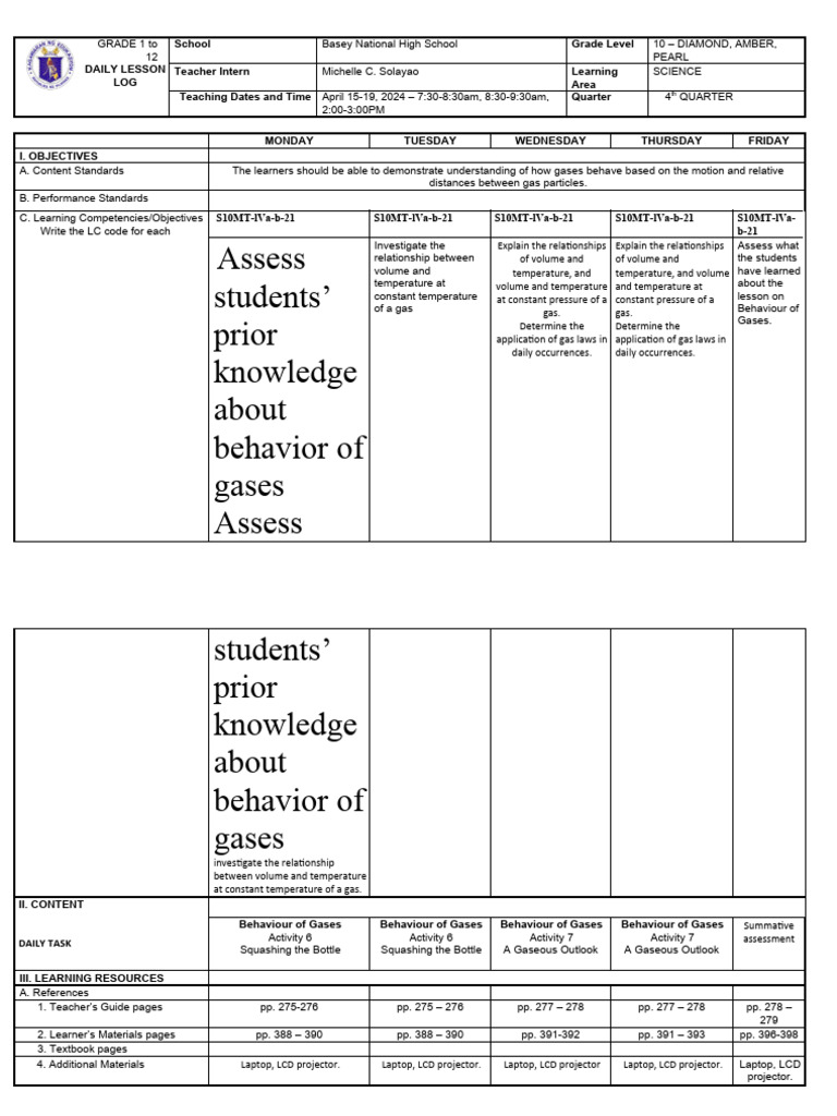 Grade 10 Science: Behavior of Gases | PDF | Gases | Temperature