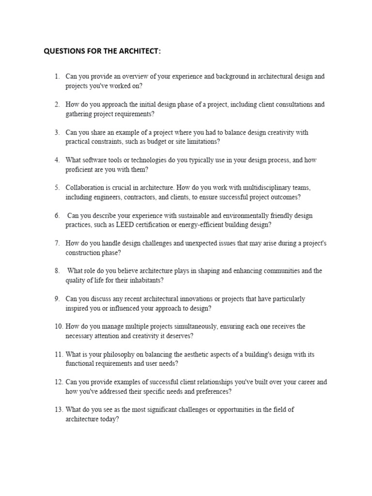 Architect and Project Manager Interview Questions | PDF | Project ...