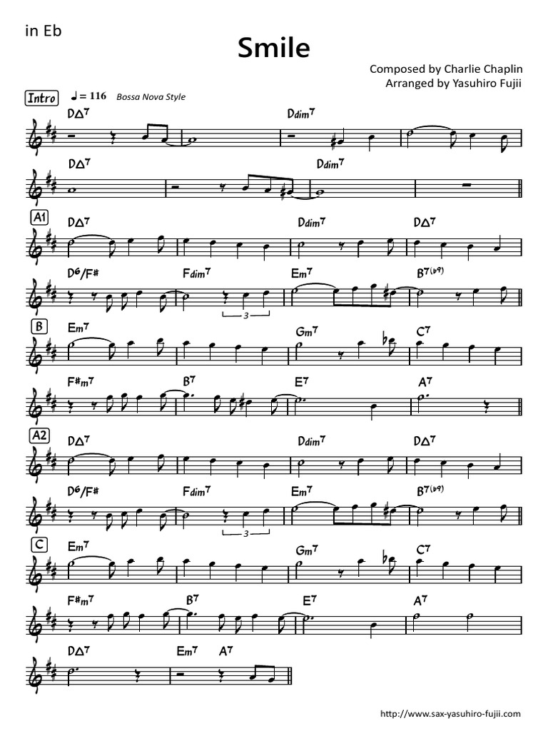 Smile (Bossa) - Easy Solo Example For Alto Sax | PDF | Music Of The ...