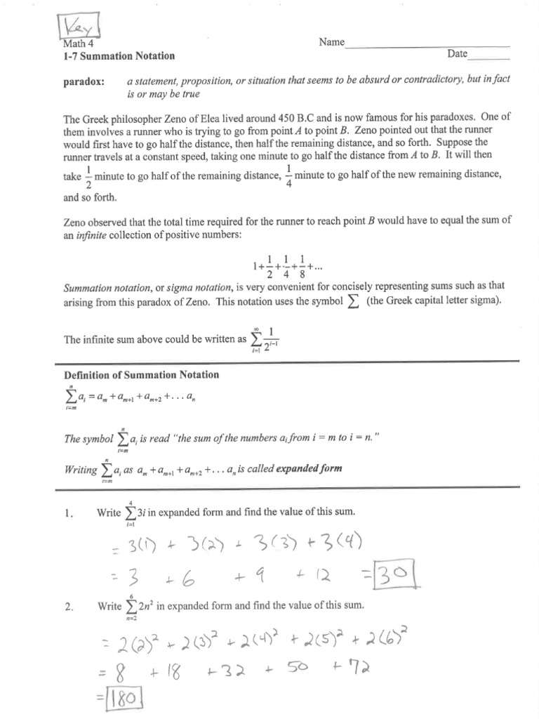 1 7 Summation Notation ANSWERS | PDF