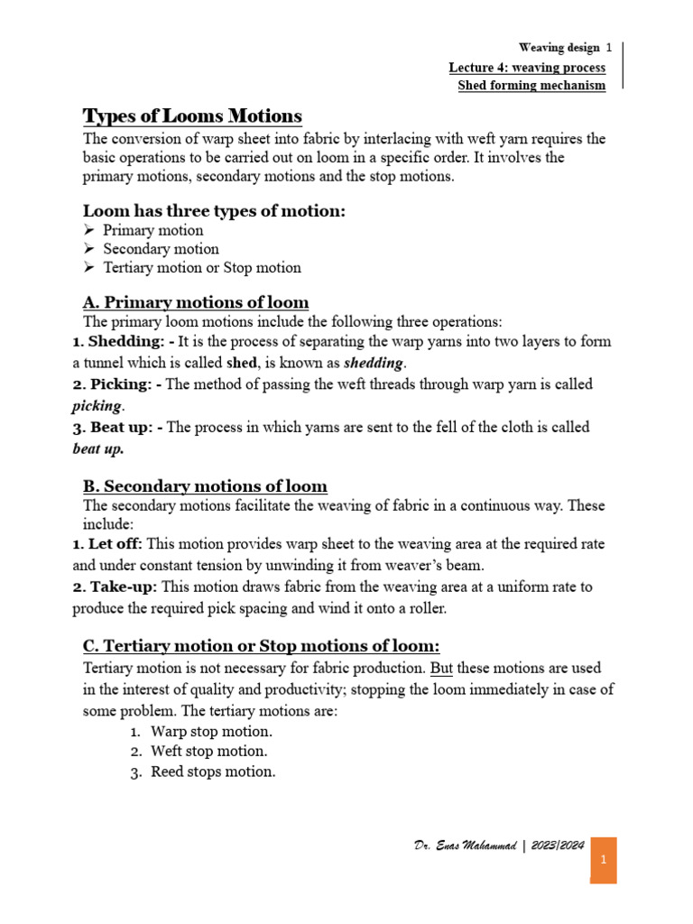 Lecture 4 8 Pdf Loom Weaving