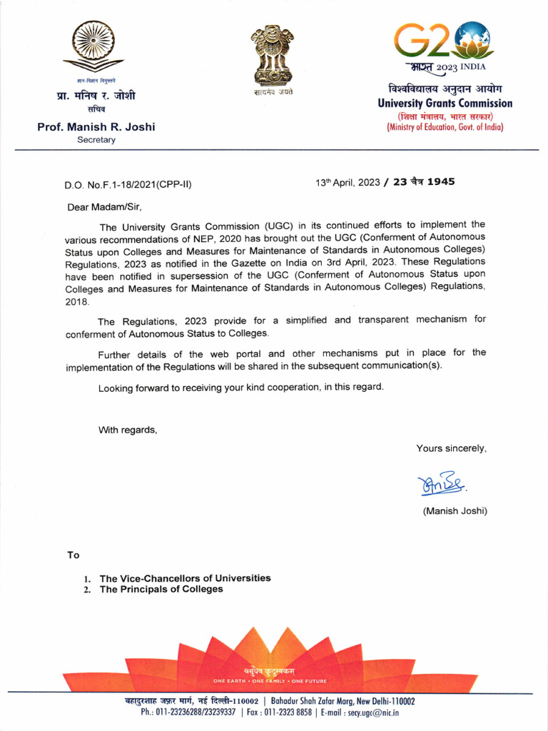 UGC Autonomous Colleges Regulations 2023 | PDF | Domestic Policy | Academia