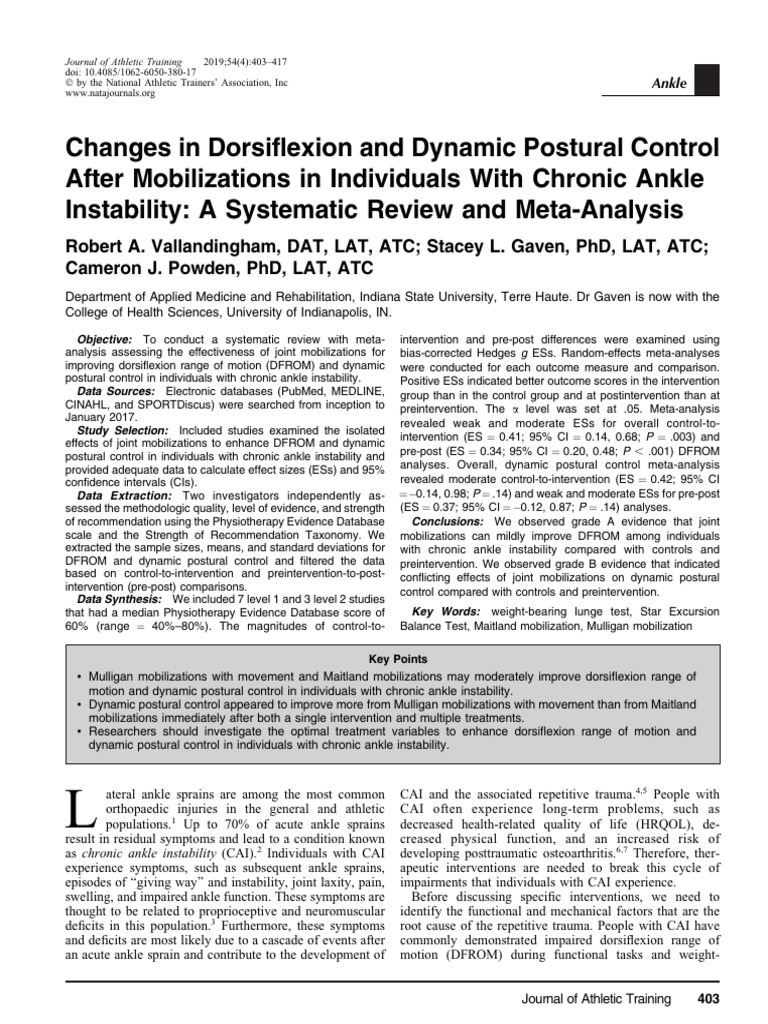 Cambios en Dorsiflexión y Control Postural Dinámico Tras Movilizaciones ...