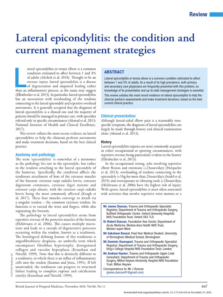 Epicondilitis Lateral. La Condición y Las Estrategias de Manejo ...