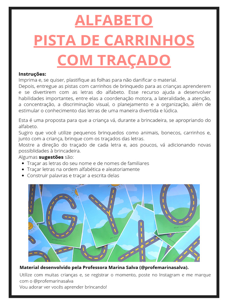 Alfabeto Pista Carrinhos Traçado @profemarinasalva | PDF