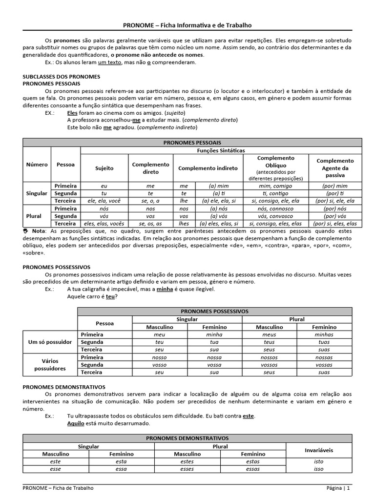 Guia Completo sobre Pronomes em Português | PDF | Pronome | Linguística