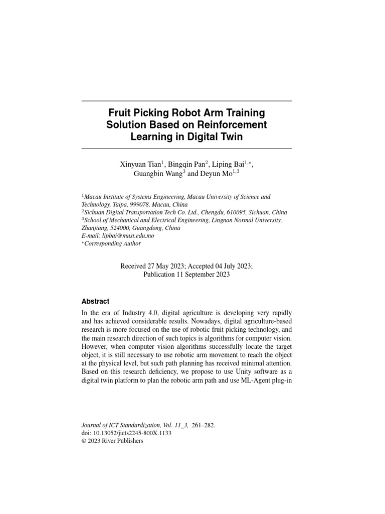 Robotic Arm Path Planning for Fruit Picking | PDF | Robotics | Robot