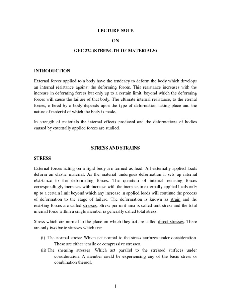 Strength of Materials Lecture Notes | PDF | Deformation (Engineering ...