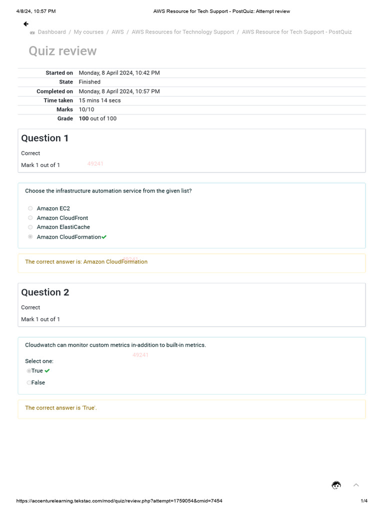 AWS Tech Support Quiz Review | PDF | Amazon Web Services | Software