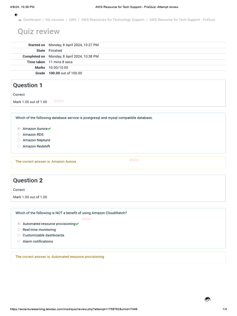 AWS Tech Support PreQuiz Review | PDF | Amazon Web Services ...