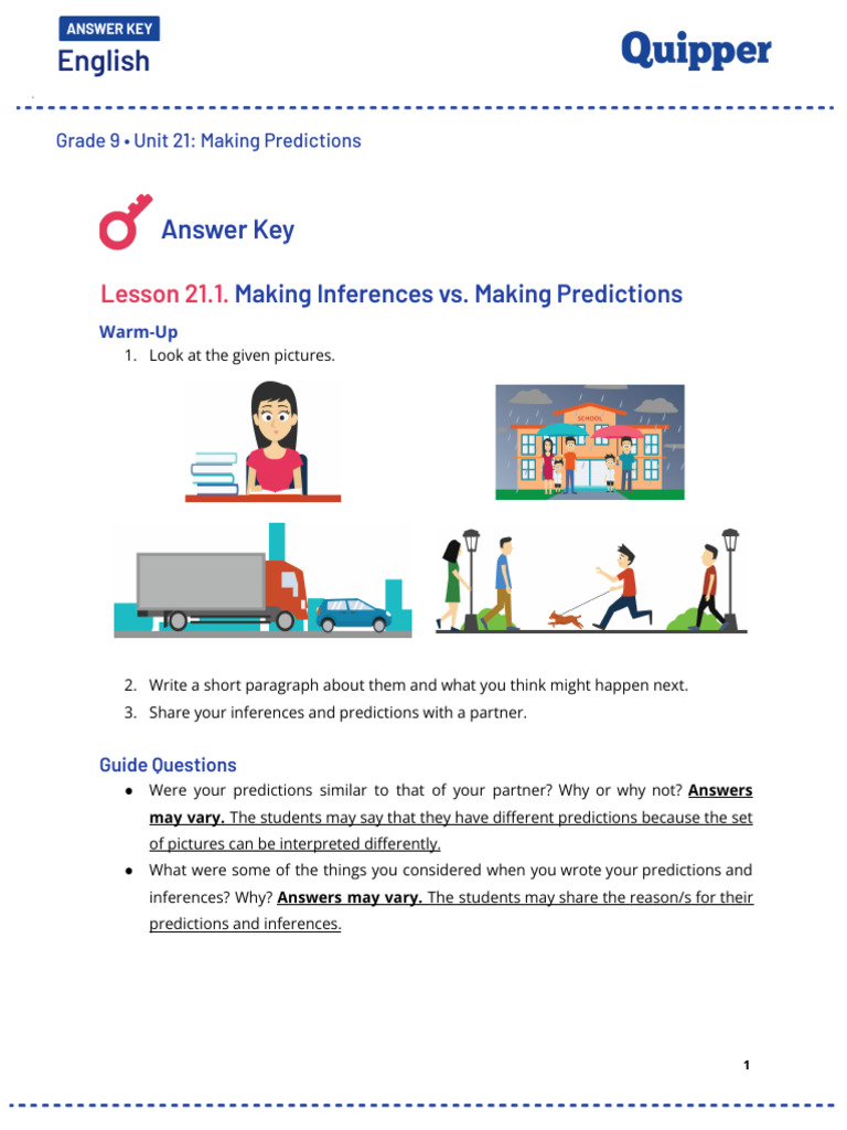 Grade 9 Predictions and Inferences Guide | PDF | Prediction | Inference