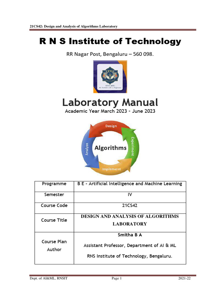 Algorithms Lab Manual for AI & ML | PDF | Time Complexity ...