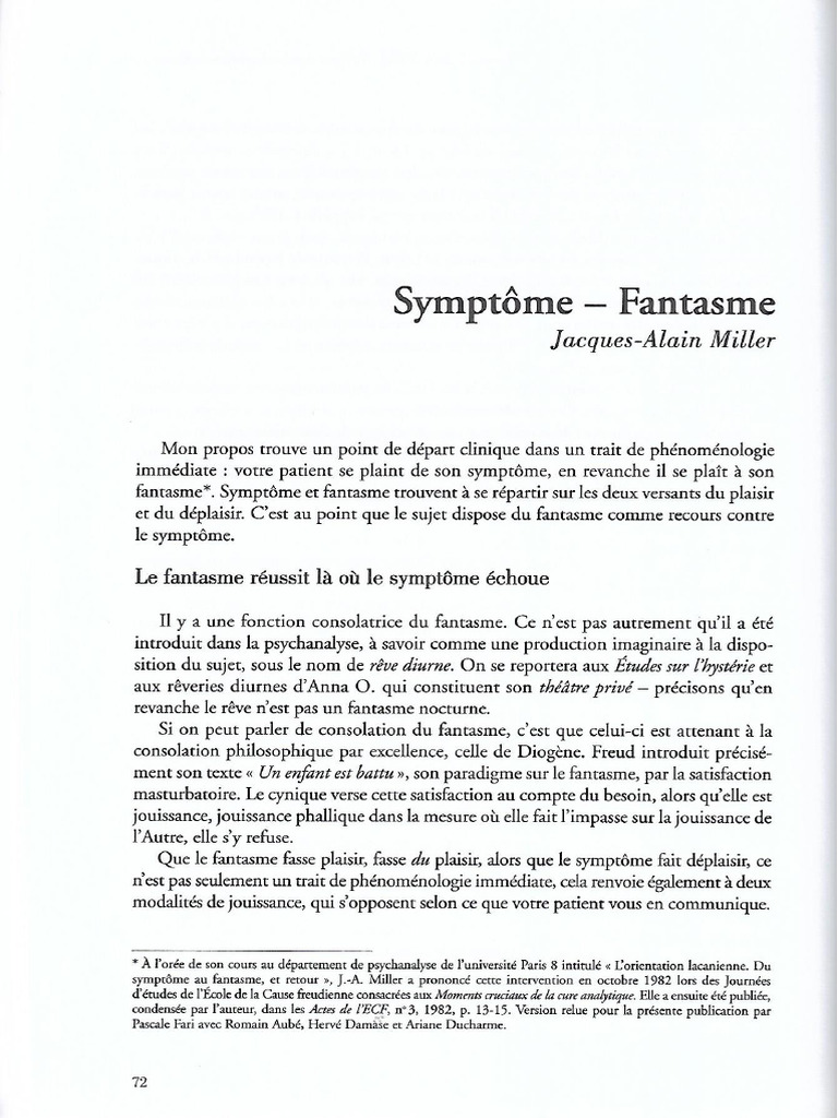 La Cause Du Désir 114 MILLER, JacquesAlain. Symtôme Fantasme PDF — free download