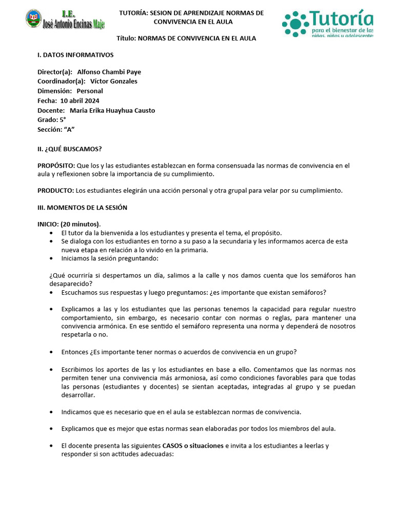 Normas de Convivencia en el Aula | PDF | Salón de clases