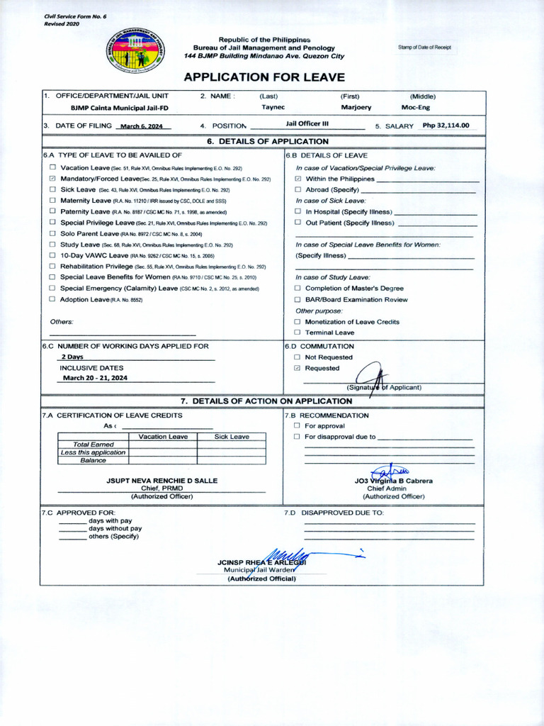Leave Application Jo3 Taynec | PDF