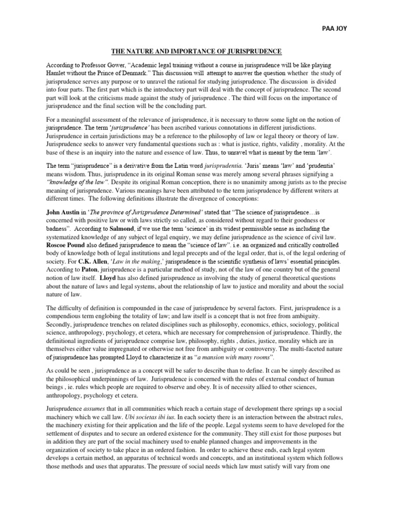 Jurisprudence: Nature and Importance | PDF | Natural Law | Jurisprudence